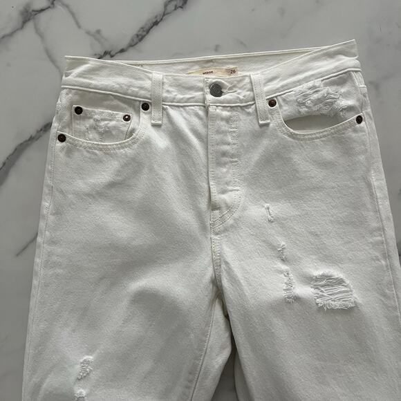 Levi's Premium Wedgie Jeans Straight Distressed Cropped Y2K Denim White Size 26 - Picture 6 of 14